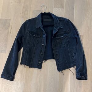 GRLFRND cropped Distressed Black Denim Jacket